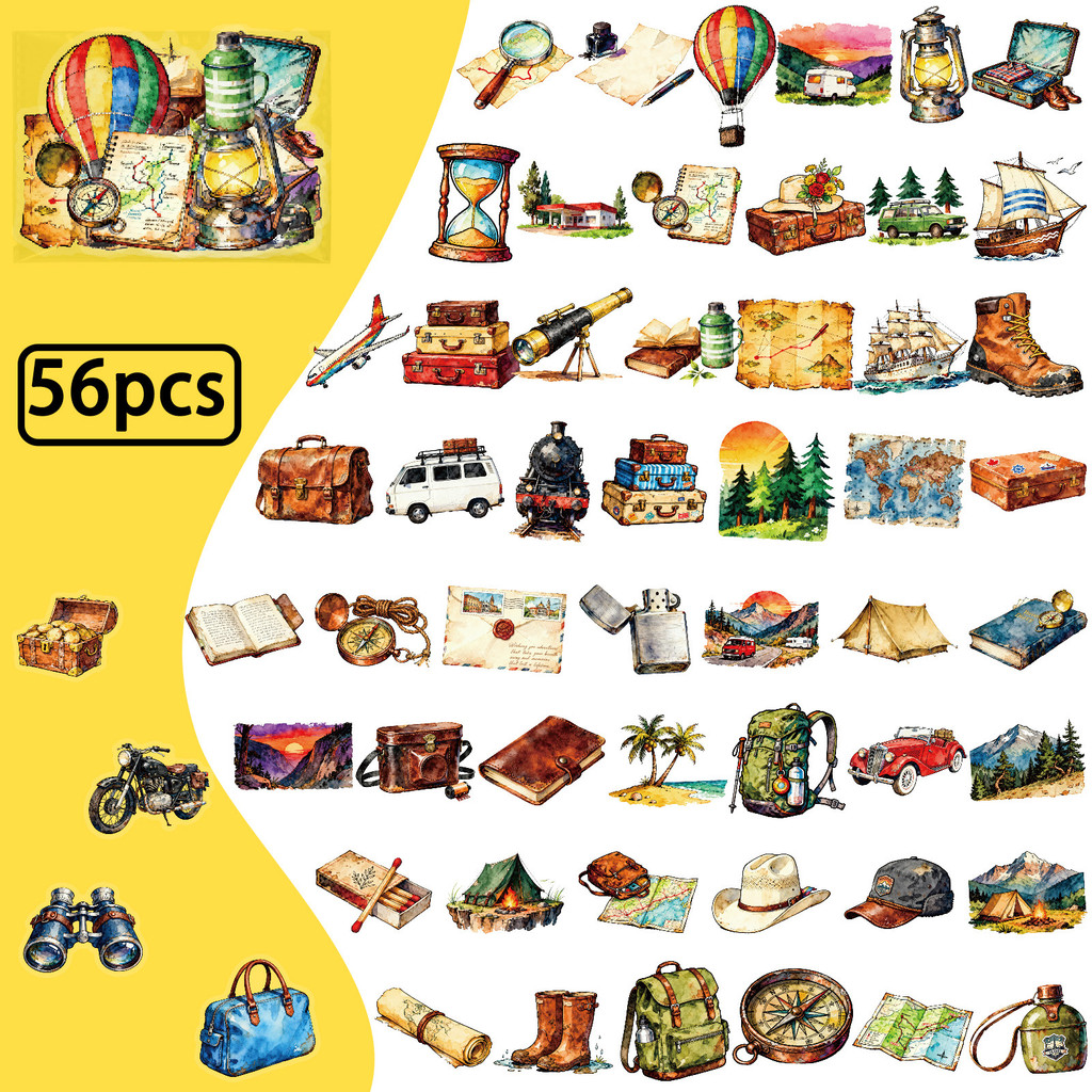 Outdoor Adventure Store - Набор из 56 прозрачных акварельных наклеек