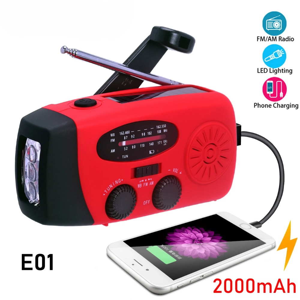 Emergency Radio Solar - Радиоприемник E01 с ручным динамо-генератором и