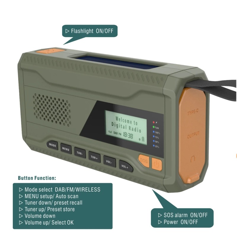 Emergency Radio Solar - Радиоприемник DAB/FM с Bluetooth, портативное аварийное